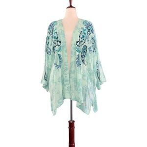 J. Jill Mint Paisley Kimono
